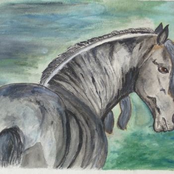 Pintura intitulada "Cheval gris" por Bernadette Mora, Obras de arte originais