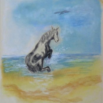 Peinture intitulée "Cheval sortant de l…" par Bernadette Mora, Œuvre d'art originale
