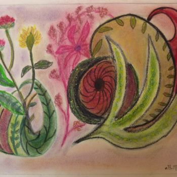 Desenho intitulada "fantaisie-vegetaleb…" por Bernadette Mora, Obras de arte originais, Pastel