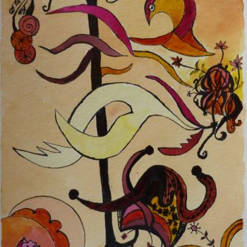 Malarstwo zatytułowany „racines-et-ailes.jpg” autorstwa Bernadette Mora, Oryginalna praca, Gwasz