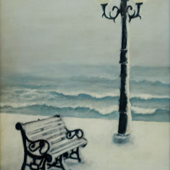 Painting titled "Snowed bench." by Morakisvang, Original Artwork, Oil