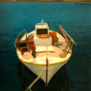 Peinture intitulée "fish boat-1" par Morakisvang, Œuvre d'art originale, Huile Monté sur Panneau de bois