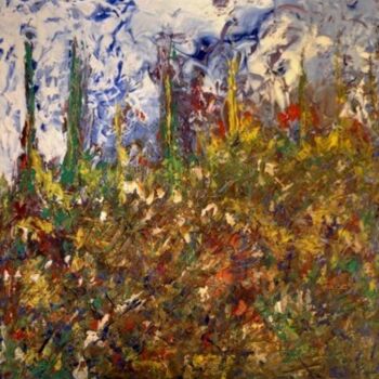 Painting titled "Tapis De fleurs" by Moreau Franck Didier, Original Artwork, Oil