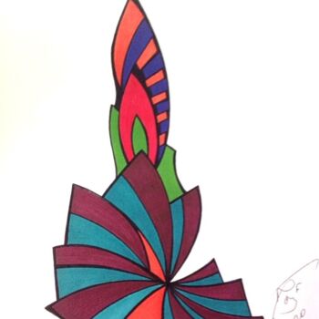Dibujo titulada "Fleur De Cactus" por Moreau Franck Didier, Obra de arte original, Pluma de gel