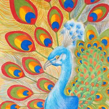 Drawing titled "Peacock" by Mary Khier, Original Artwork, Pastel