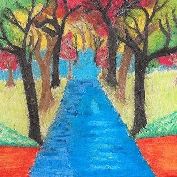 Dessin intitulée "Trees around the ri…" par Mary Khier, Œuvre d'art originale, Pastel