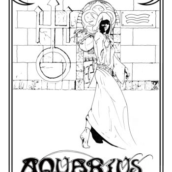 Digital Arts titled "Aquarius Zodiac Sign" by Moreno Franco, Original Artwork, Ink