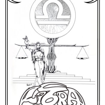 Digital Arts titled "Libra Zodiac Sign" by Moreno Franco, Original Artwork, Ink