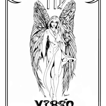 Digitale Kunst mit dem Titel "Virgo Zodiac Sign" von Moreno Franco, Original-Kunstwerk, Tinte
