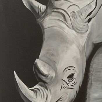 Painting titled "Portrait rhinocéros" by Franck Moreno, Original Artwork, Acrylic Mounted on Wood Stretcher frame