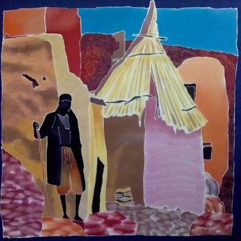 Painting titled "Dogon dorp Mali" by Jean & Lene, Original Artwork, Other Mounted on Wood Panel