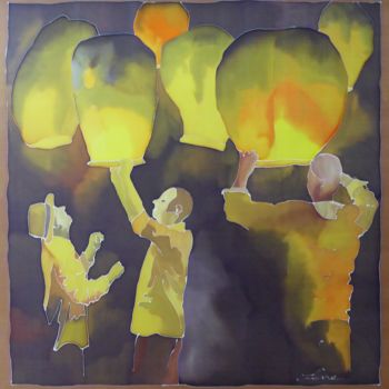 Painting titled "lichtfestival" by Jean & Lene, Original Artwork, Other Mounted on Wood Panel