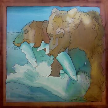 Peinture intitulée "'k zag 2 beren..." par Jean & Lene, Œuvre d'art originale, Autre Monté sur Panneau de bois