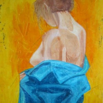 Schilderij getiteld "La femme en bleu" door Morgado, Origineel Kunstwerk, Olie