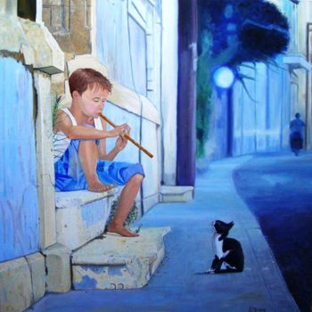 Painting titled "La flute" by Morgado, Original Artwork, Oil