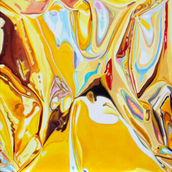 Painting titled "Watergold l" by Morgan Bisoux, Original Artwork, Oil Mounted on Wood Stretcher frame