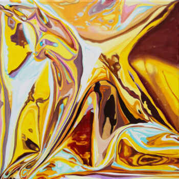 Painting titled "Watergold ll" by Morgan Bisoux, Original Artwork, Oil Mounted on Wood Stretcher frame