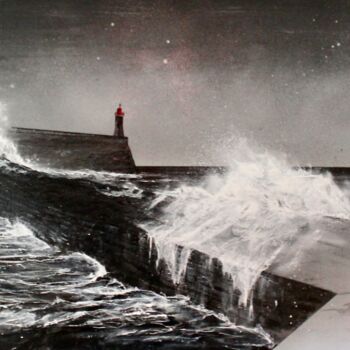 Painting titled "Phare dans la tempê…" by Morgan Bouton, Original Artwork, Spray paint