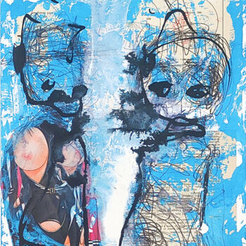 Dessin intitulée "art brut bleu perso…" par Morgan Merrheim, Œuvre d'art originale, Encre