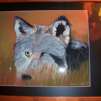 Drawing titled "loup" by M. Olivier, Original Artwork, Pastel