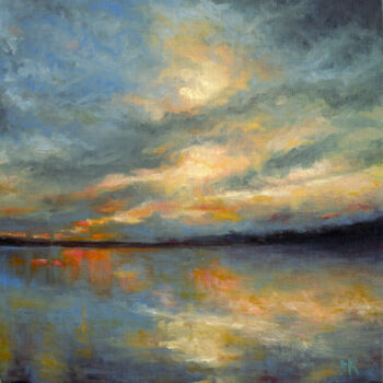 Malarstwo zatytułowany „Sunset over Blue La…” autorstwa Morgane Raingeard, Oryginalna praca, Olej
