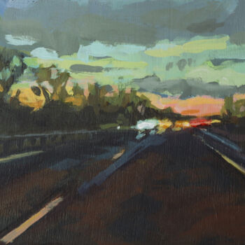 Schilderij getiteld "Evening Highway Lig…" door Morgane Raingeard, Origineel Kunstwerk, Acryl