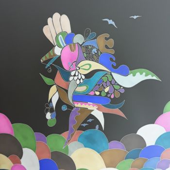 Dessin intitulée "Poule d'Avril" par Mo Wei, Œuvre d'art originale, Encre