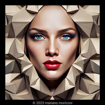 Digitale Kunst getiteld "Face" door Mariano Moriconi, Origineel Kunstwerk, AI gegenereerde afbeelding Gemonteerd op Frame vo…
