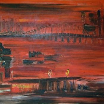 Peinture intitulée "Le pont" par Mathias Mornat, Œuvre d'art originale, Huile