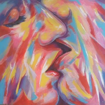 Painting titled "Kiss in colors" by Moro Attia, Original Artwork, Acrylic