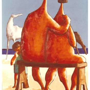 Pittura intitolato "Na praia de mongang…" da Luciano Morosi 1930 - 1994, Opera d'arte originale, Olio