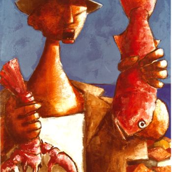 Pittura intitolato "O pescador" da Luciano Morosi 1930 - 1994, Opera d'arte originale