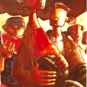 Pintura intitulada "O banco da Melancia" por Luciano Morosi 1930 - 1994, Obras de arte originais
