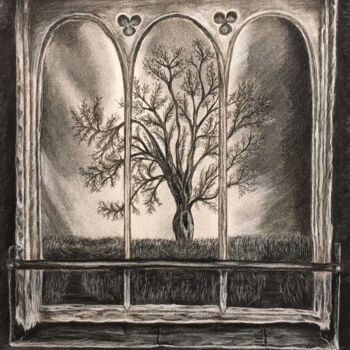 Zeichnungen mit dem Titel "Framed Tree!" von Morteza Golpoor, Original-Kunstwerk, Kohle