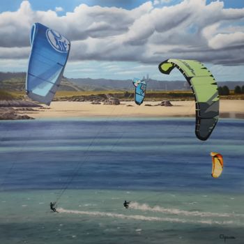 Painting titled "kite surf en Bretag…" by Catherine Morvan, Original Artwork, Oil