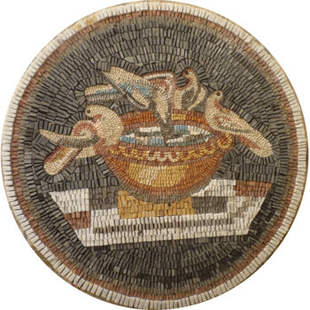 Scultura intitolato "4 colombes boire da…" da Mosaique Jaballah, Opera d'arte originale