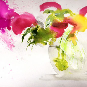 绘画 标题为“Fleurs roses de pri…” 由Mosa, 原创艺术品, 水彩