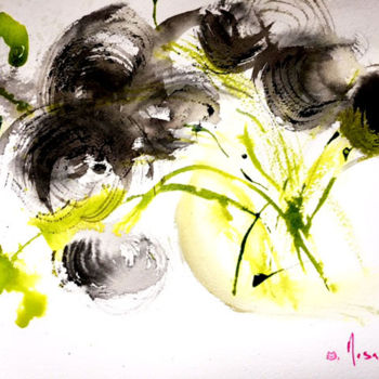 「Fleurs encre de pri…」というタイトルの絵画 Mosaによって, オリジナルのアートワーク, 水彩画
