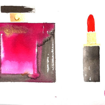 Malerei mit dem Titel "Parfum et rouge à l…" von Mosa, Original-Kunstwerk, Aquarell