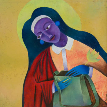 Malerei mit dem Titel "Virgin" von Moses Nyawanda, Original-Kunstwerk, Öl