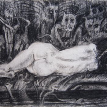 Drawing titled "INCONSCIENTE" by Michel Moskovtchenko, Original Artwork, Charcoal