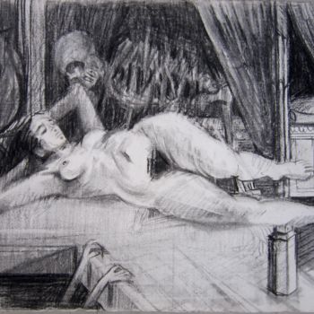 Desenho intitulada "LA SIESTE" por Michel Moskovtchenko, Obras de arte originais, Carvão