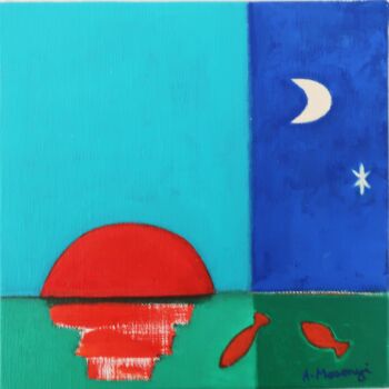 Картина под названием "SUNDOWN" - Adele Mosonyi, Подлинное произведение искусства, Масло Установлен на Деревянная рама для н…