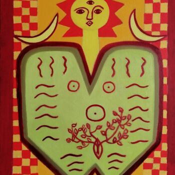 Painting titled "IDOLE SOLAIRE" by Adele Mosonyi, Original Artwork, Oil Mounted on Wood Stretcher frame