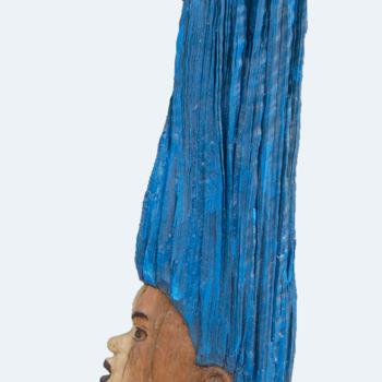 Sculpture titled "The blue haired mod…" by Mosoti Kepha, Original Artwork, Wood