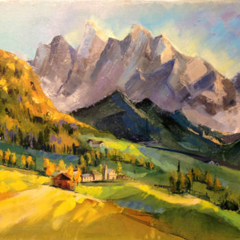 Painting titled "village in the moun…" by Tatiana Ryzhova, Original Artwork, Oil