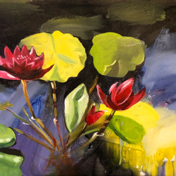 Painting titled "Water lily" by Tatiana Ryzhova, Original Artwork, Oil