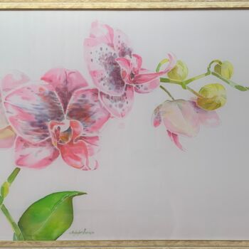 Painting titled "Орхидея нежная" by Aliona Terenteva, Original Artwork, Pigments Mounted on Wood Stretcher frame