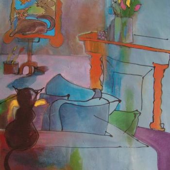 Pittura intitolato "rêve de chat" da Laurence Motot, Opera d'arte originale