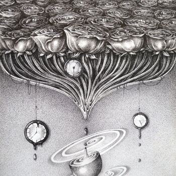 Disegno intitolato ""Vision of time"" da Motrich Elena, Opera d'arte originale, Penna gel